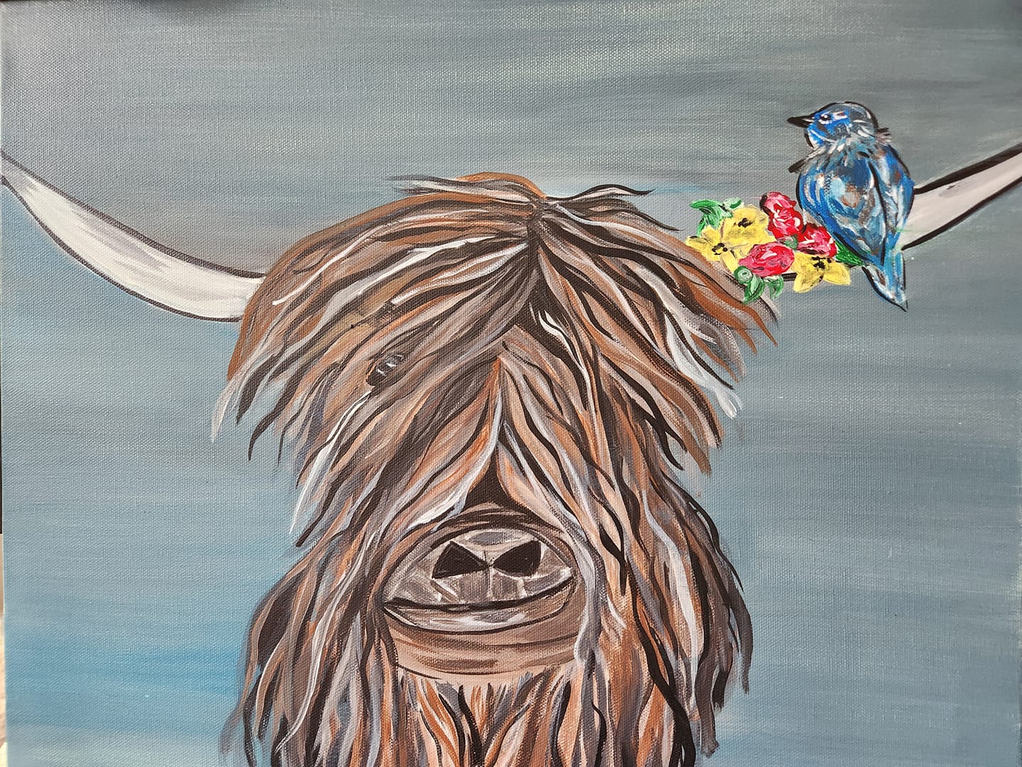 highland cow painting for paint and wine night in Mechanicsburg pa